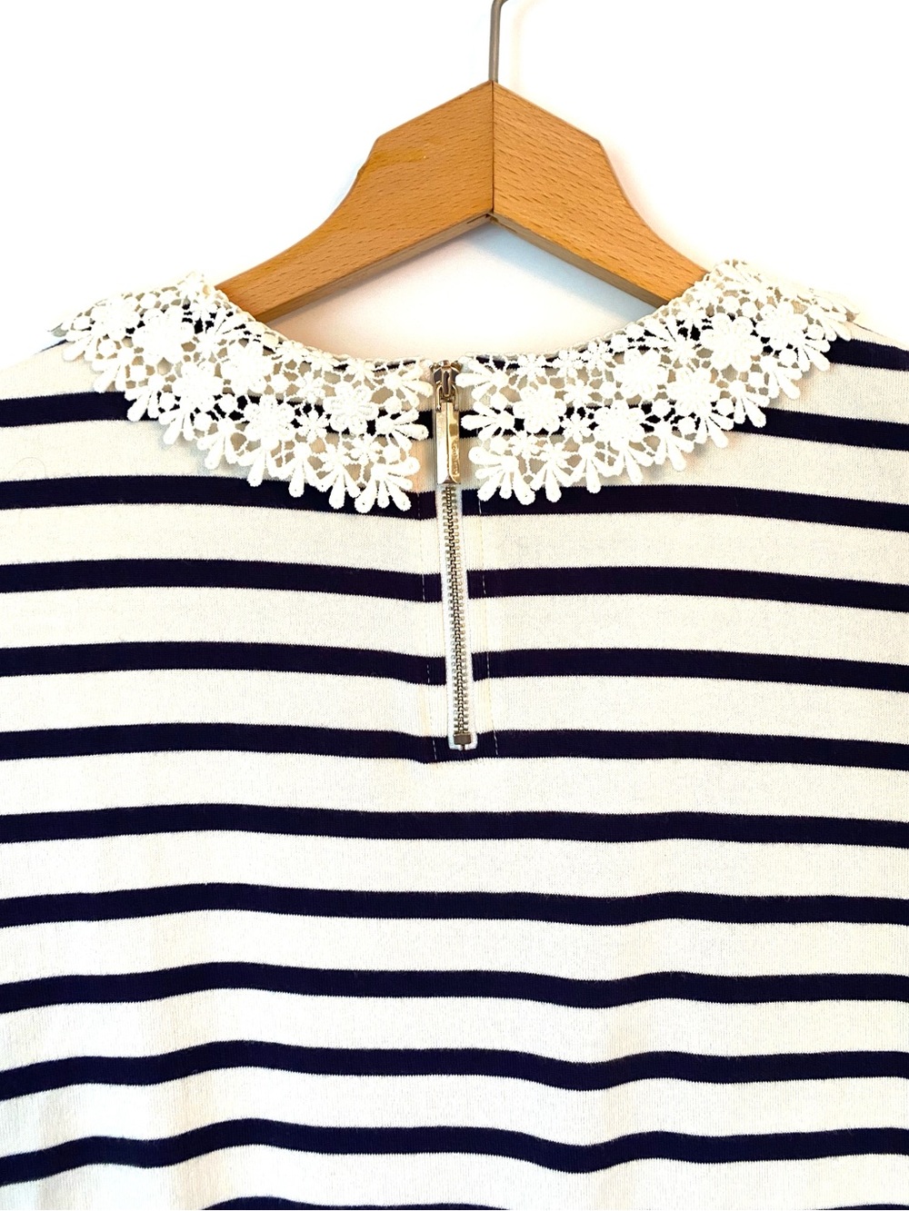 NWOT kate spade Black & White Striped Short-Sleeve Top with Lace Collar - Picture 6 of 8